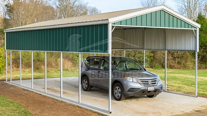 14'x35'x9' Metal Carport with Vertical Side Panels and Gables