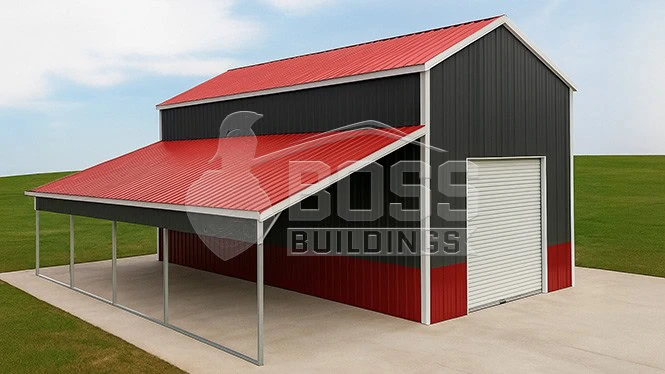 16'x30'x12' Metal Garage with 12x30x9 Lean-to
