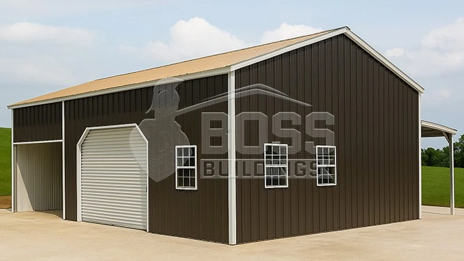 16'x35' Side Entry Metal Garage with Lean to