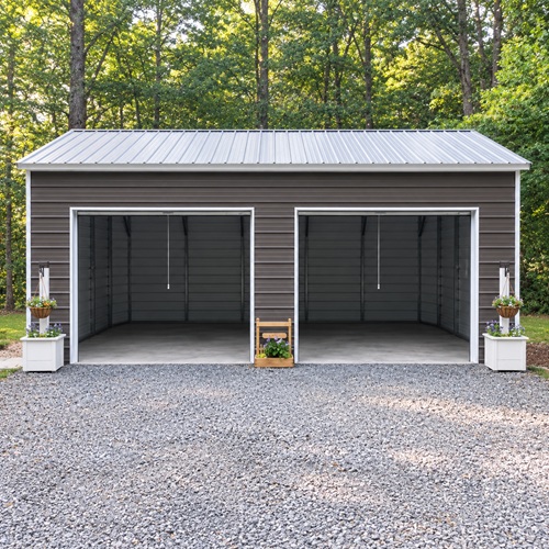 20x25x10 two bay metal garage front view