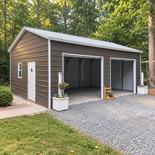 20x25x10 two bay metal garage left view