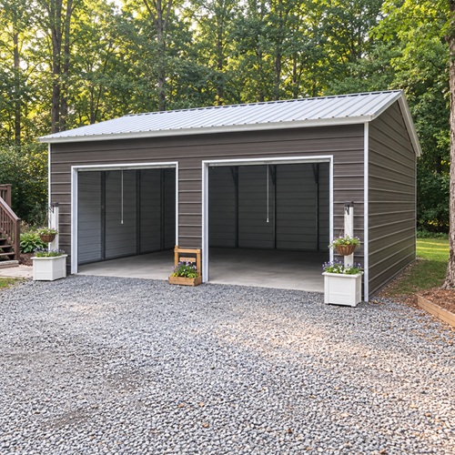 20x25x10 two bay metal garage right view