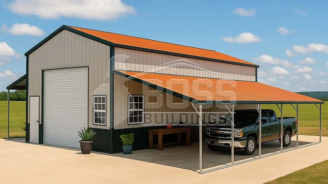 22'x35'x12' Metal Garage with two 12x35x9 Lean-to's