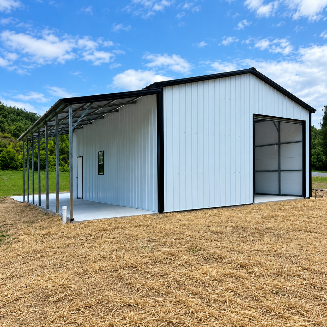 24x31x12 vertical metal building installed in Greenville, Tennessee with rear garage door