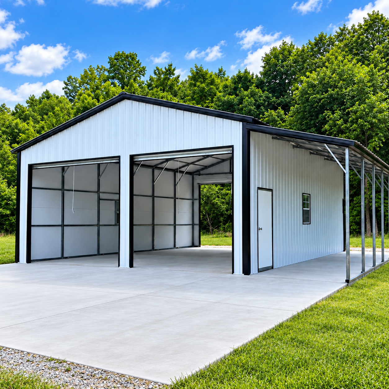 24'x31'x12' Vertical Metal Garage Building with Lean Tos