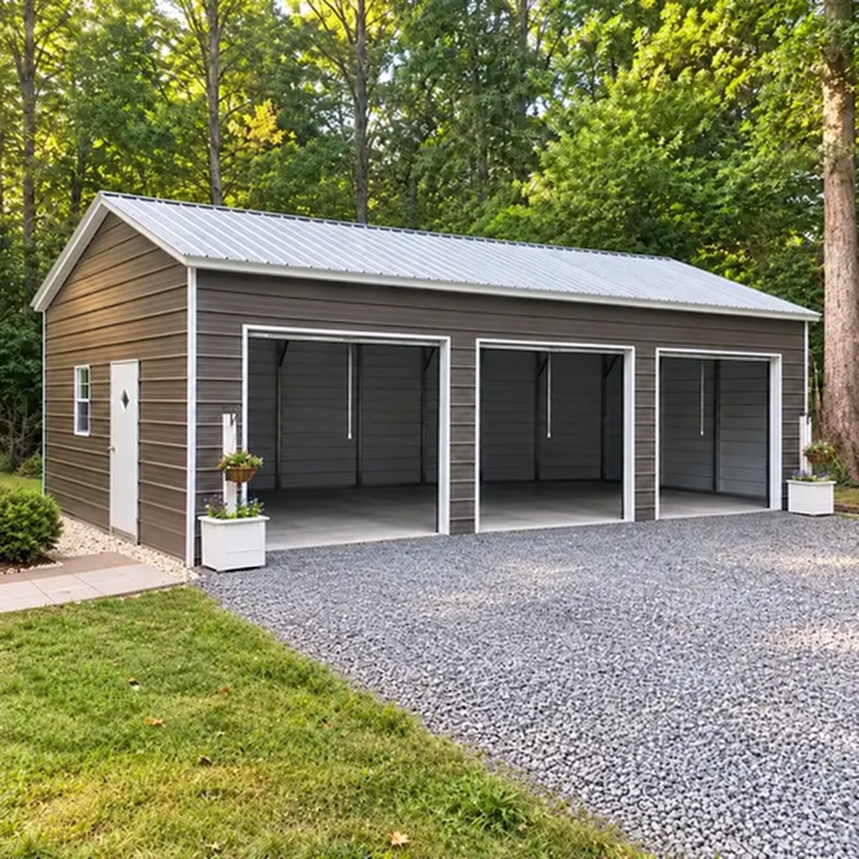 25x35x10 three bay metal garage building left view