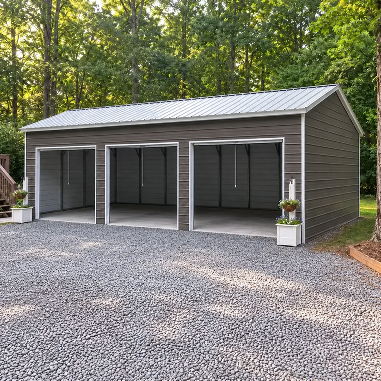 25x35x10 three bay metal garage building right view