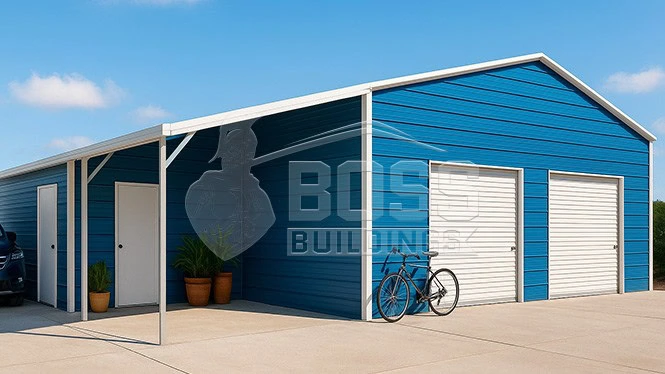 30'x25'x12' Metal Garage with 12x25x9 Lean-to