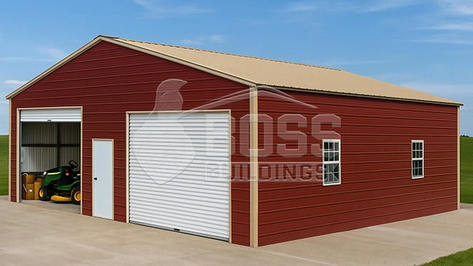 30'x30'x12' Metal Garage with Lean-to