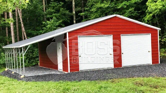 24'x30'x10' Metal Garage Building with Lean-to