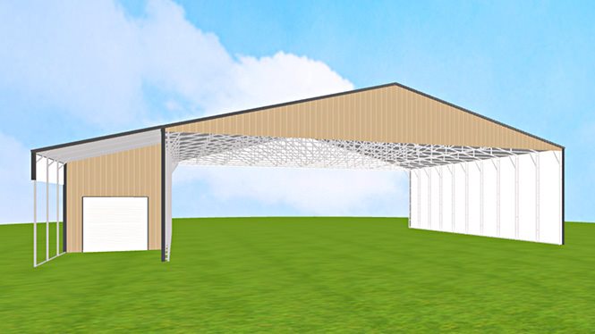 58x40 clear span building with lean-to