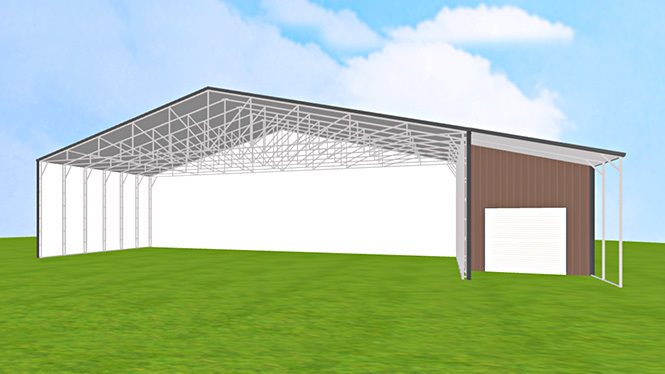 60x24 clear span building with lean-to