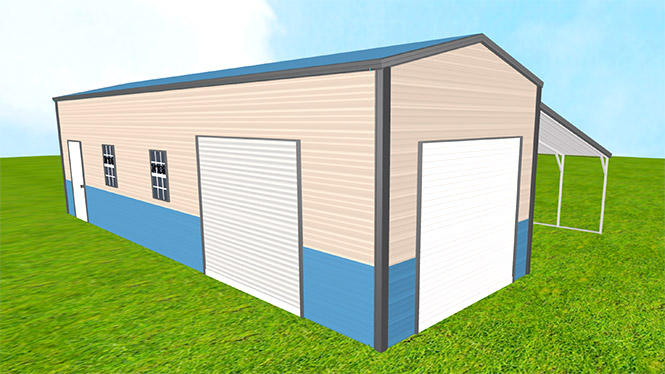 12x35x12 Metal Garage with one 12x35x9 Lean-to