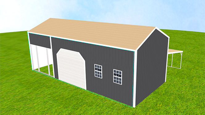 16×35 Side Entry Metal Garage with lean to