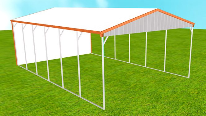 20x30x9 Metal Carport with Vertical Gable and Back End Wall
